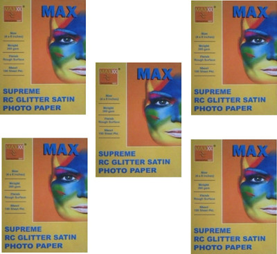 Max 4*6 Supreme RC Glitter Satin Power of 5Pkt. 500Sheets 260gsm Photo Paper(Set of 5, White)
Max 4*6 Supreme RC Glitter Satin Power of 5Pkt. 500Sheets 260gsm Photo Paper(Set of 5, White)