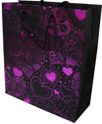 Enwraps Heart Small Paper Printed Party Bag(Purple, Black, Pack of 6)