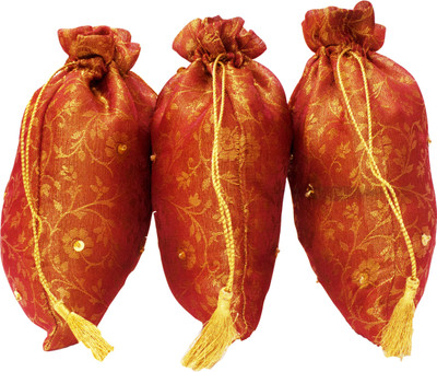 Encasa Home Gift Solid Party Pouch(Orange, Pack of 3)