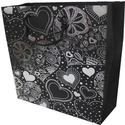 Enwraps Heart Big Paper Printed Party Bag(Black, White, Pack of 6)