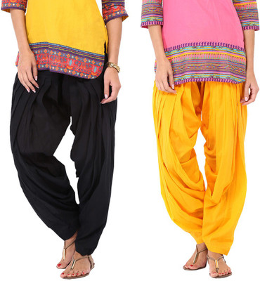 E'Hiose Cotton Solid Patiala, Black;yellow