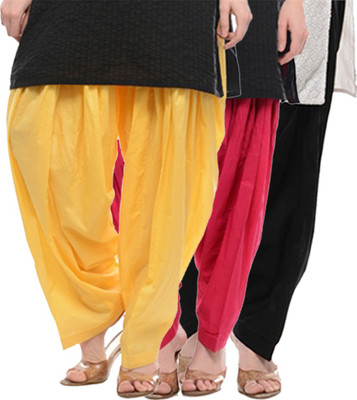 NGT Cotton Solid Patiala, Black;lemon yellow and rani pink
