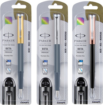 Parker Parker 9000023186 Beta Premium Chrome Trim Fountain Gold (Pack of 3) Fountain Pen(Pack of 3)
Parker Parker 9000023186 Beta Premium Chrome Trim Fountain Gold (Pack of 3) Fountain Pen(Pack of 3)