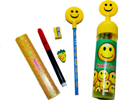 SR Gifts Smiley Smiley Art Plastic Pencil Boxes(Set of 12, Yellow)