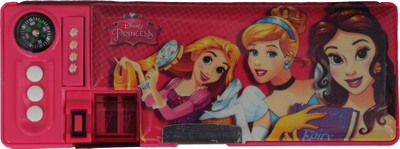 Disney Princess Cartoon Art Plastic Pencil Box(Set of 1, Pink, DARK PINK)