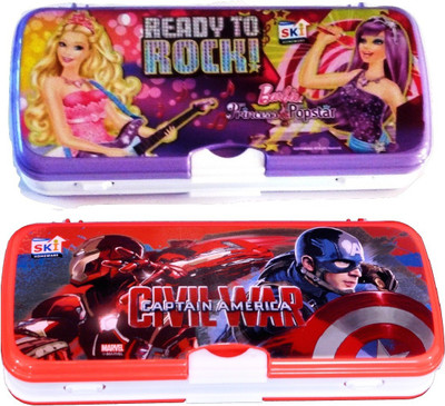 SKI BARBIE ,CAPTAIN AMERICA CARTOONS Art PLASTIC Pencil Boxes(Set of 2, RED , PURPLE)
SKI BARBIE ,CAPTAIN AMERICA CARTOONS Art PLASTIC Pencil Boxes(Set of 2, RED , PURPLE)