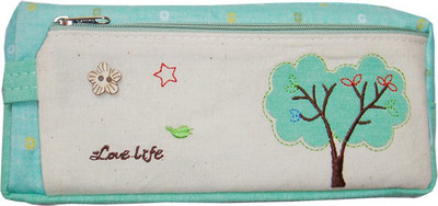 Ling Song Tree Flowers Art Cloth Pencil Box(Set of 1, Green)