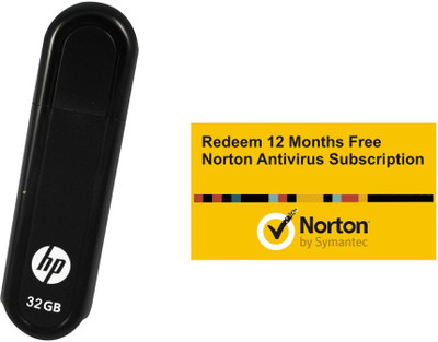 HP V100 W 32 GB Pendrive with FREE Norton Anti-virus 12 Month Subscription (1 PC 1 Year)(Black)