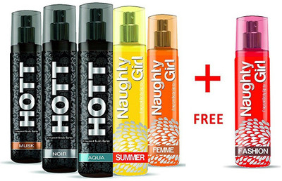 Hott Naughty Girl & Hott Perfume Couple Value Pack (Pack of 5 + 1 Free, 1200 Sprays Each) Eau de Parfum - 135 ml(For Men)
Hott Naughty Girl & Hott Perfume Couple Value Pack (Pack of 5 + 1 Free, 1200 Sprays Each) Eau de Parfum - 135 ml(For Men)