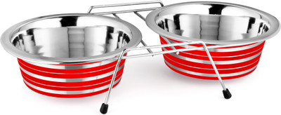 HM STEELS HMSTEELS DD pet bowl Round Stainless Steel Pet Bowl(2500 ml Red)