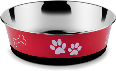 HM STEELS HMSTEELS HDB pet Bowl Round Stainless Steel Pet Bowl(1000 ml Red)