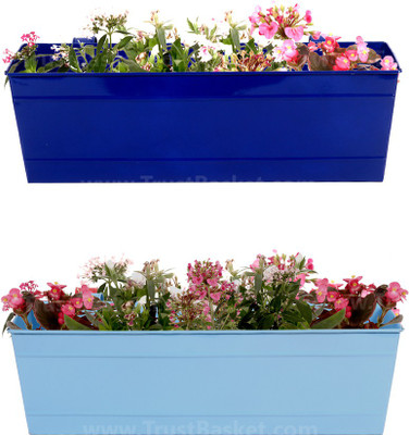 TrustBasket Set of 2 - Rectangular Railing Planter - Blue And Teal (18 Inch) Plant Container(Metal, External Height - 17 cm), Multicolor