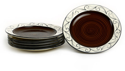 Caffeine Handmade Brown Doodle Print Plate Set(Pack of 6)