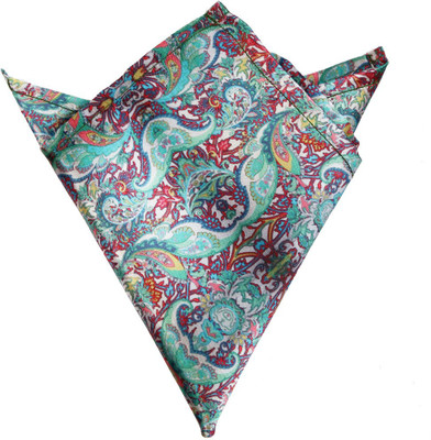 Blacksmithh Floral Print Satin Pocket Square, Green