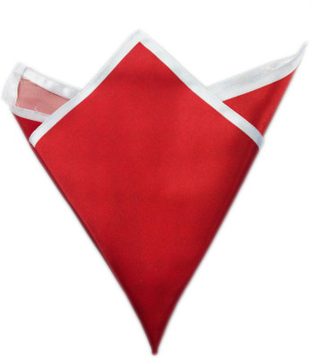 Blacksmithh Electric Red Tipped Solid Satin Pocket Square, White