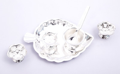 Ojas Pimpal Pan Silver Plated(6 Pieces, Silver)