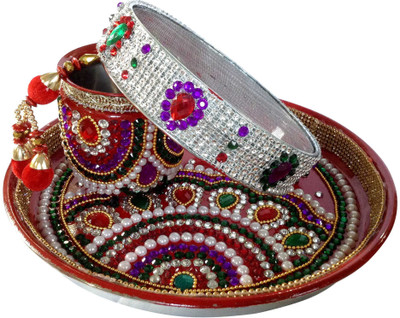 Unique Arts Side FullKundan Karwa Chauth Stainless Steel(3 Pieces, Red)