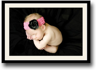 Baby with black rose bow Fine Art Print(10 inch X 14 inch, Framed)
