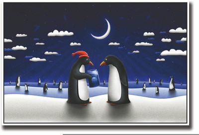Posterhouzz Penguins at Night art Fine Art Print(12 inch X 18 inch, Rolled)