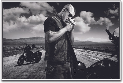 Man Smoking on Bike Paper Print(12 inch X 18 inch)