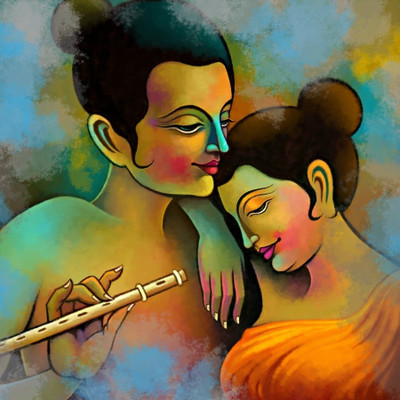 Radha Krishna Painting Canvas Art(24 inch X 24 inch)