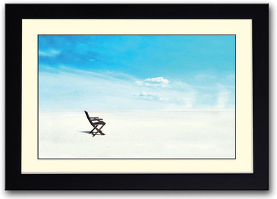 Beach Chair on White Sand Fine Art Print(14 inch X 20 inch, Framed)