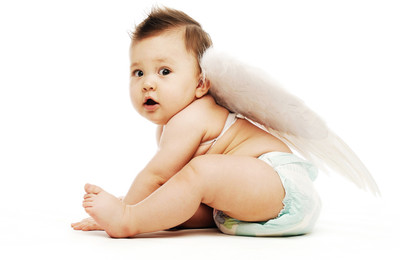 Child's love - Cute Baby with White Wings Paper Print(12 inch X 18 inch)