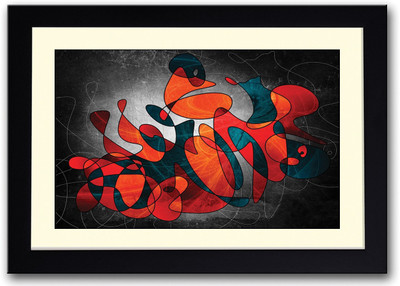 Bright Red and Blue Abstract Fine Art Print(14 inch X 20 inch, Framed)