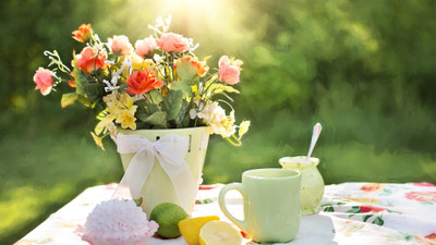 FOR SUMMER FLOWER WITH TEA CUP DIGITAL PAINTING HD WALLPAPER FINE ART PAPER Fine Art Print(19 inch X 13 inch, Rolled)