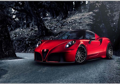 Posterhouzz Dashing Red Car Paper Print(12 inch X 18 inch, Rolled)