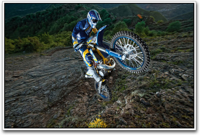 Stunt with Husaberg Bike Paper Print(12 inch X 18 inch)