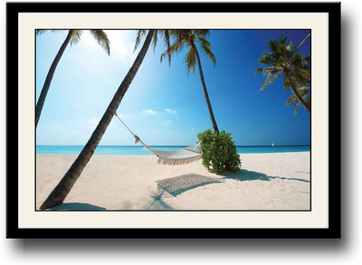 Swing on white sand Beach Fine Art Print(10 inch X 14 inch, Framed)