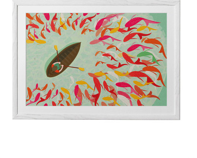 Fish Boat Fine Art Print(20 inch X 30 inch, Framed)