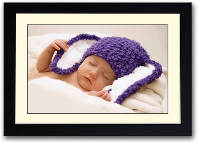 Amazingly Cute Baby With Rabbit Hat Fine Art Print(14 inch X 20 inch, Framed)