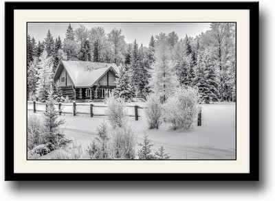 Snow Covered House Amazing Fine Art Print(10 inch X 14 inch, Framed)