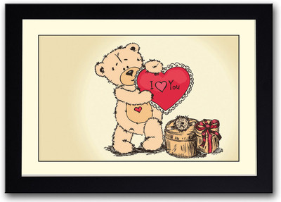 Teddy Bear Heart Fine Art Print(14 inch X 20 inch, Framed)