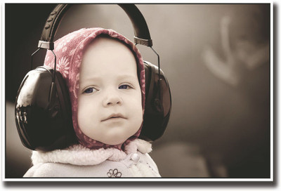 Baby with headphones Fine Art Print(12 inch X 18 inch, Rolled)