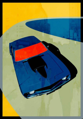 Posterhouzz Blue Muscle Car Fine Art Print(18 inch X 12 inch, Rolled)