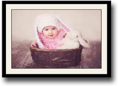 Baby with a rabbit Fine Art Print(10 inch X 14 inch, Framed)