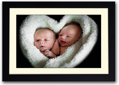 Two Cute Baby In A Heart Fine Art Print(14 inch X 20 inch, Framed)