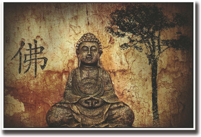 Chinese + Buddha + Tree Fine Art Print(12 inch X 18 inch, Rolled)