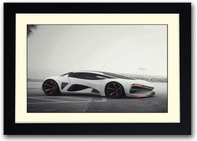 White concept supercar Fine Art Print(14 inch X 20 inch, Framed)