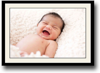 Smiling new born baby Fine Art Print(10 inch X 14 inch, Framed)