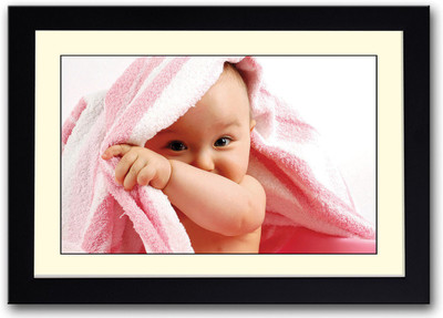 Cute Baby with Pink Towel Fine Art Print(14 inch X 20 inch, Framed)