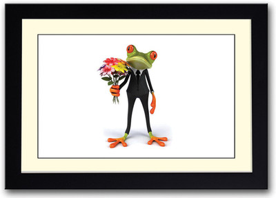 Frog with Flowers Fine Art Print(14 inch X 20 inch, Framed)