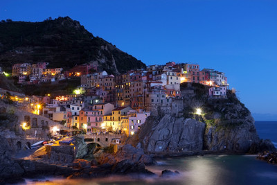 Oshi - Cinque Terre in night Paper Print(12 inch X 18 inch, Stretched)