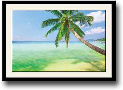 Coconut Tree on the Beach Fine Art Print(10 inch X 14 inch, Framed)