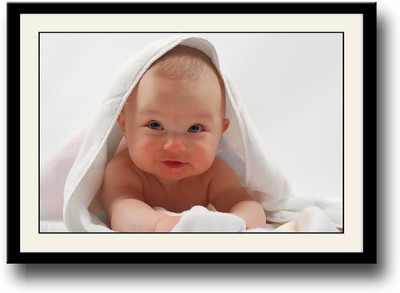 Cute Baby in Bed Fine Art Print(10 inch X 14 inch, Framed)
