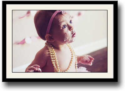 Baby playing with cream image Fine Art Print(10 inch X 14 inch, Framed)