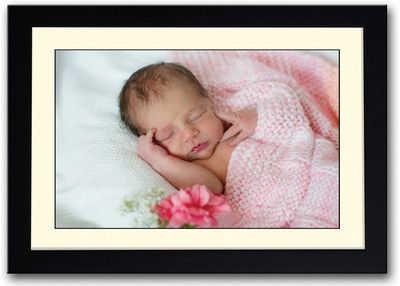 Baby Sleeping With Pink Rose Fine Art Print(14 inch X 20 inch, Framed)